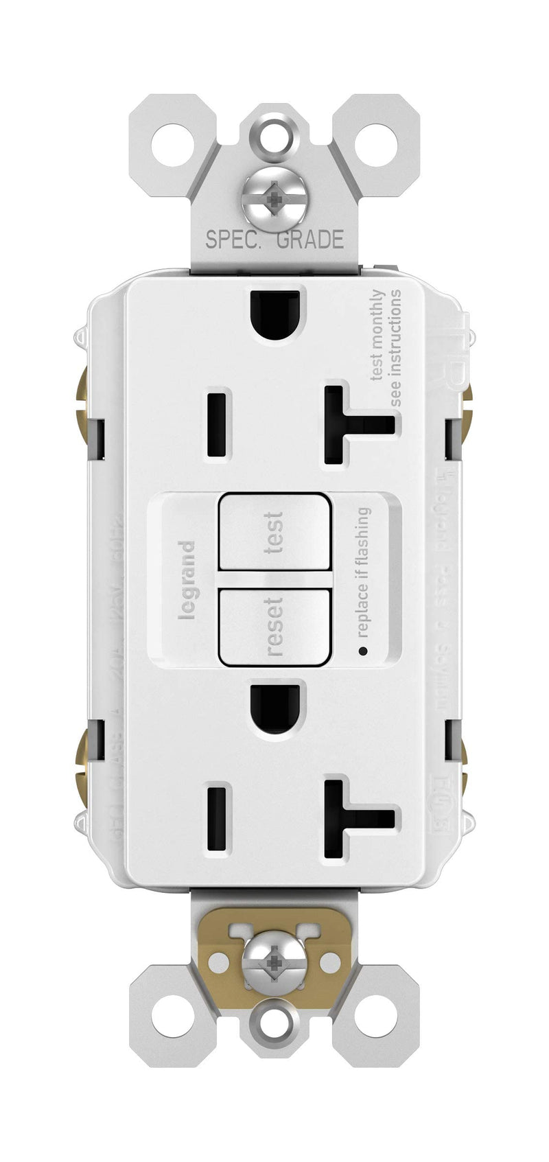 Legrand Radiant 20 Amp GFCI Self-Test Tamper Resistant Decorator Duplex Electrical Outlet, For Home Safety, 2097TRW3PKCC4, White, 3 Pack