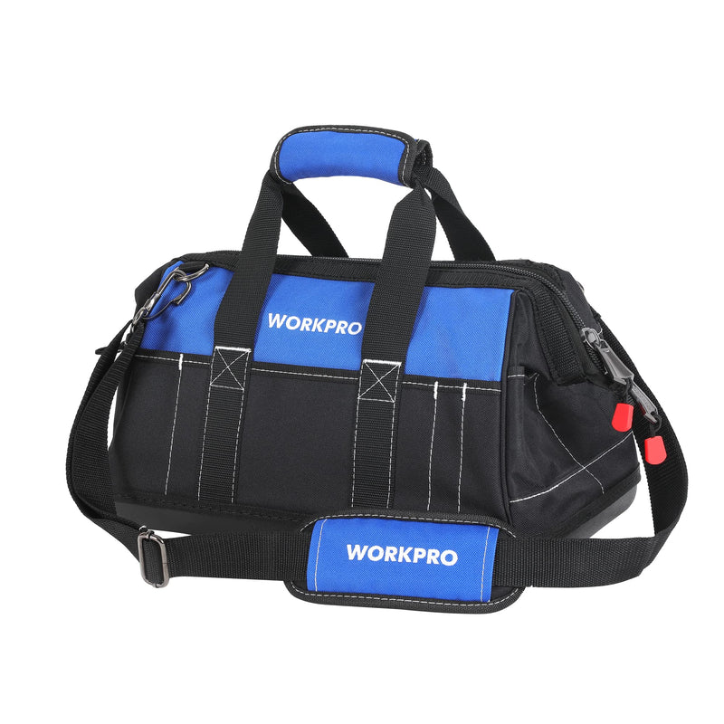 WORKPRO 16-inch Wide Mouth Tool Bag with Water Proof Molded Base Black&Blue