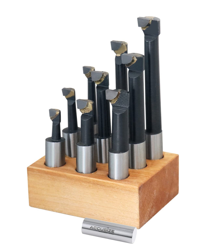 Accusize Industrial Tools 1/2'' 9 Pc Carbide Tipped Boring Bar Set, 0375-0333 | C-6 Grade Carbide, Precision Ground Shanks +0/-0.0005 in, 1/2 in Shank, 9 Pc