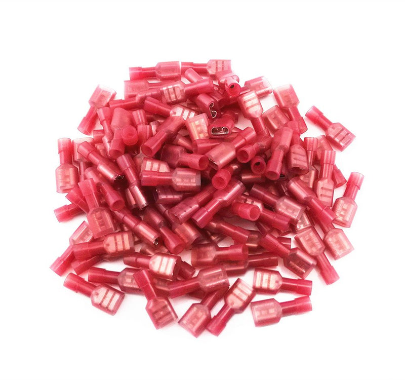 yueton® 100pcs Red 22/18- Gauge Nylon Female Fully-Insulated Quick Disconnects Wiring Spade Wire Crimp Terminal