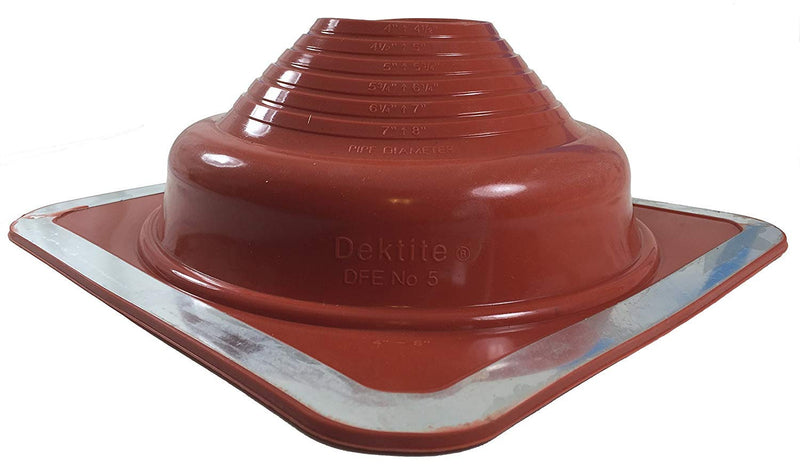 Dektite Premium #5 Red Silicone Metal Roof Pipe Flashing, High Temp, Square Base, Pipe OD 4" to 8"