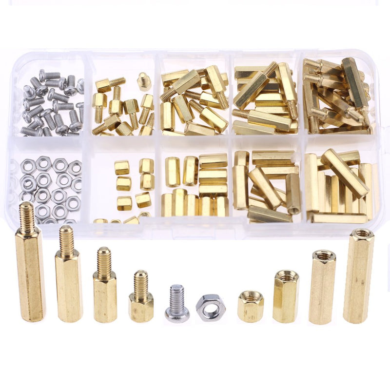 Hilitchi 120pcs M3 Male Female Brass Spacer Standoff Screw Nut Assortment Kit (Brass M3)