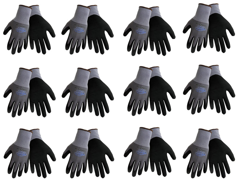 500NFT Nitrile Coated Work Gloves Sizes Small-XL, Gray/Black, (12 Pair Pack) (Medium) Medium
