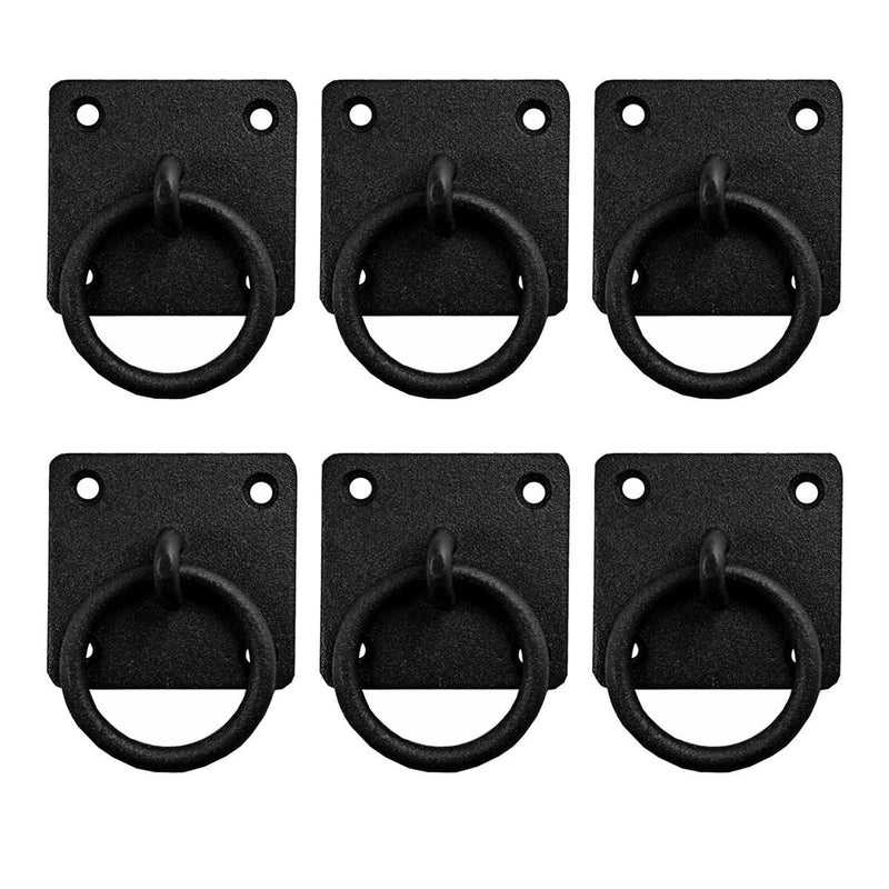 Renovators Supply Manufacturing Black Wrought Iron Mission Cabinet Ring Pull Antique Drop Style Square Backplate 2 in. RSF Rust-Resistant Powder Coat Finish Pack of 6