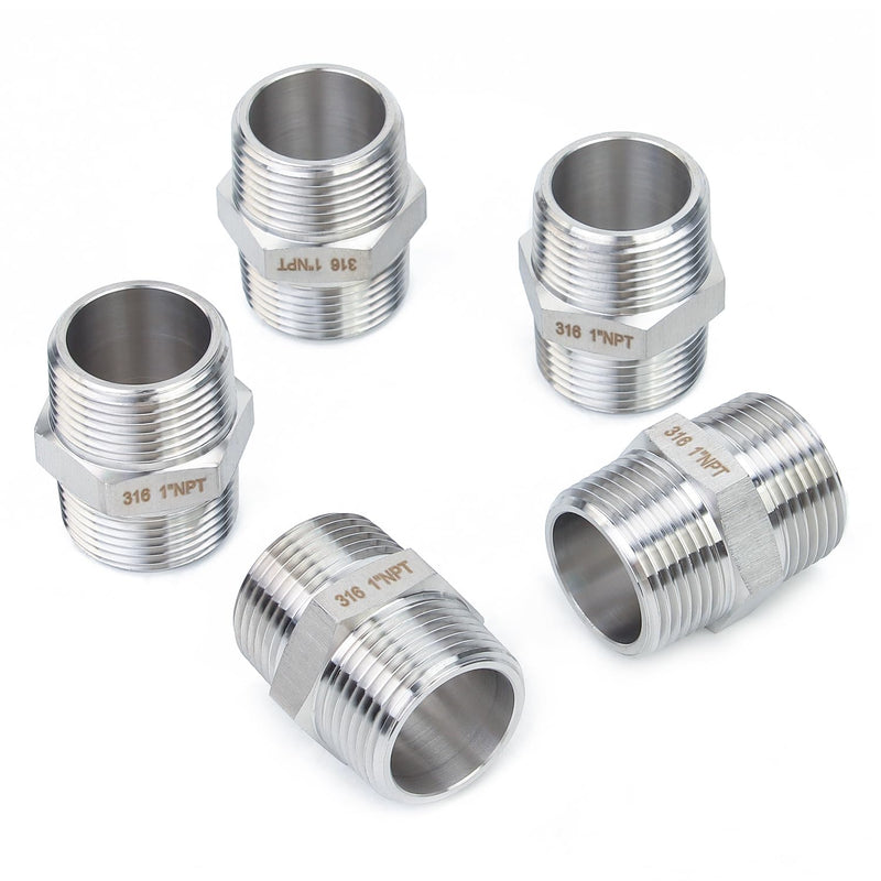 LTWFITTING Bar Production Stainless Steel 316 Pipe Hex Nipple Fitting 1" Male NPT Water Boat (Pack of 5)