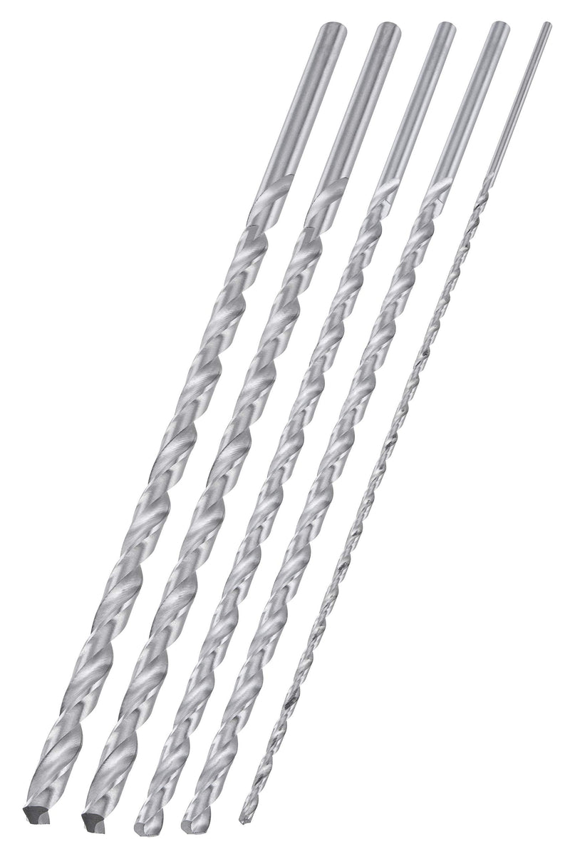 NEIKO 10047A Extra Long Drill Bit Set | 5-Piece | M2 HSS Steel | 12-Inch Length | 1/8, 3/16, 1/4, 5/16, and 3/8-Inch 5 Piece