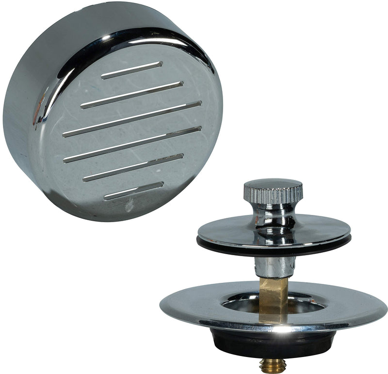 AB&A 60187 Tub Drain Trim Kit with Turn-Top Stopper, Classic High-Capacity Overflow Plate, and Press-In Strainer Cover, Chrome Pack of 1