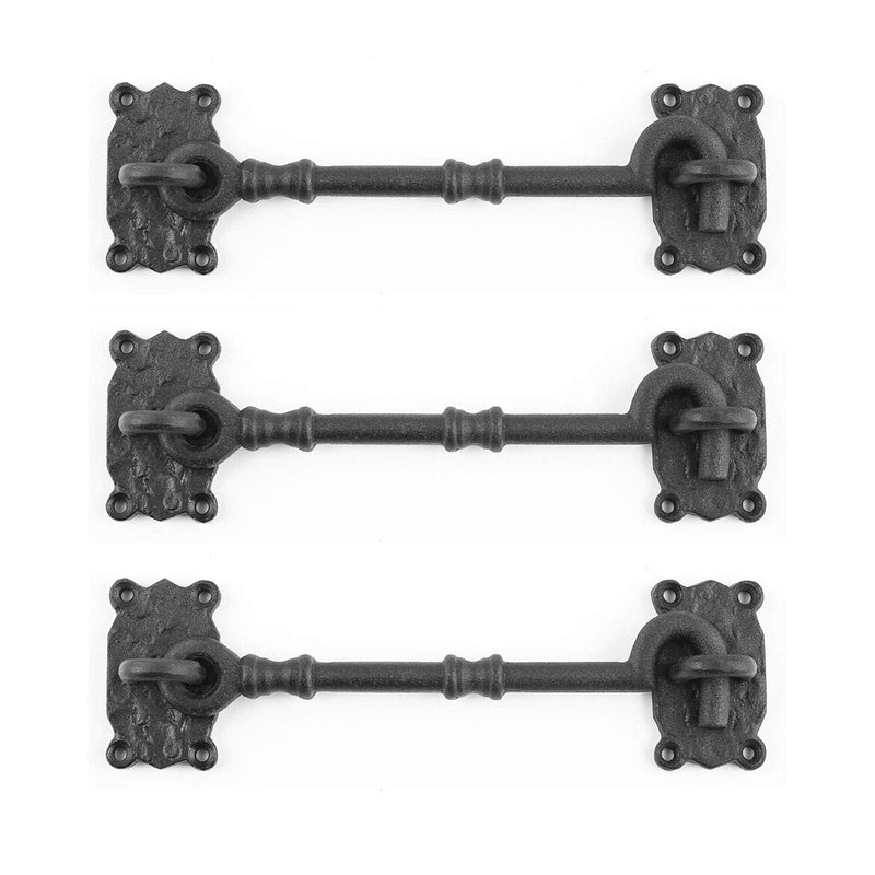 Renovators Supply Manufacturing Door Latch Lock 7.3 in. Black Wrought Iron Hook and Eye Latch for Door with Mounting Hardware Pack of 3 7.3-inch