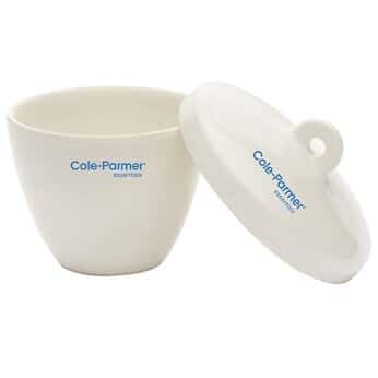Cole-Parmer Tall-Form Crucible with Cover, Porcelain, 30 mL, 6/pk Height mm 37 - Cap. mL 30 - Dia. mm 43