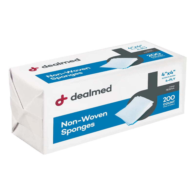 Dealmed 4" x 4" Non-Woven Gauze Sponges, 4-Ply All-Purpose Non-Sterile Gauze Pads, Absorbent Dental Gauze Wound Care for First Aid Kit/Medical Facilities, 200 Count (Pack of 1) Pack of 1