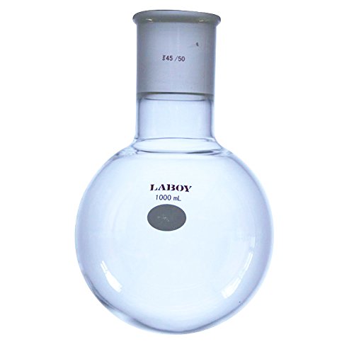 Laboy Glass 1000mL Round Bottom Boiling Flask, Single Neck Heavy Wall Borosilicate with 45/50 Joint – Heating, Reaction & Receiving Flask for Organic Chemistry Lab Use Capacity of 1000mL