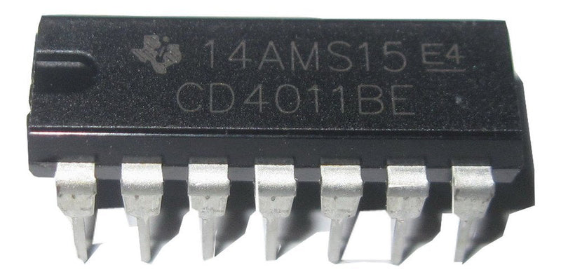 Texas Instruments CD4011BE ICS and Semiconductors, Quad 2-Input NAND Gate, 14 Pin, CMOS, 4 Element, Plastic Dip Tube, 19.3 mm L x 6.35 mm W x 4.57 mm H (Pack of 10)