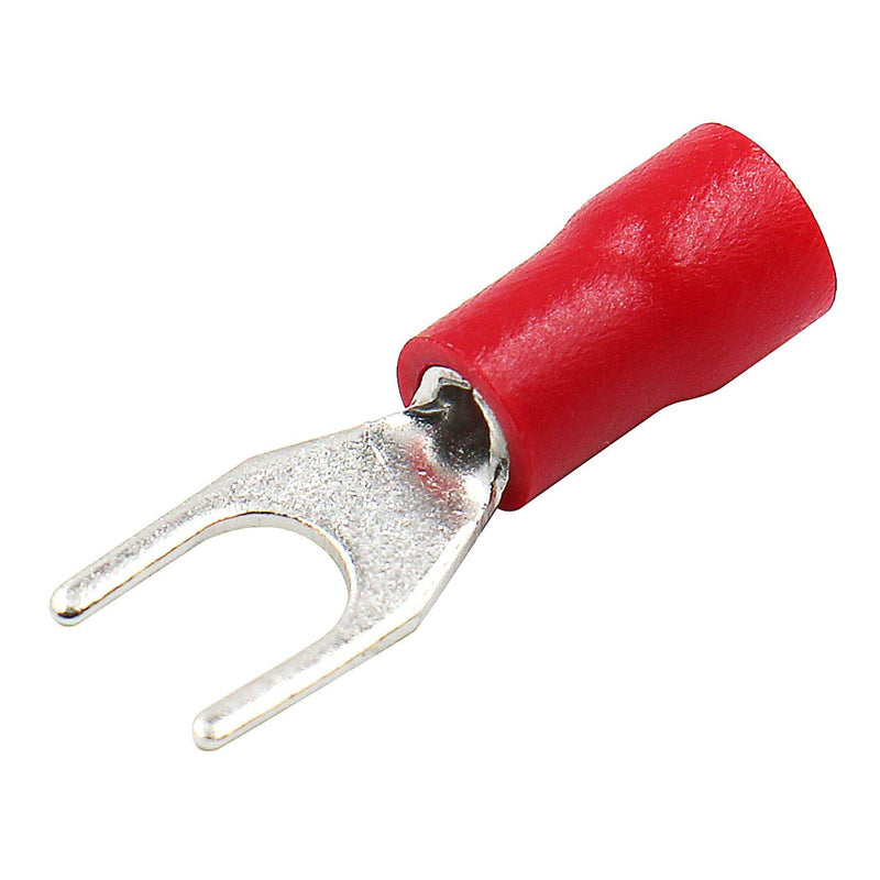 Baomain Red Insulated Fork Spade Wire Connector Electrical Crimp Terminal 16-22AWG #8 USA Screw (100PCS) 100