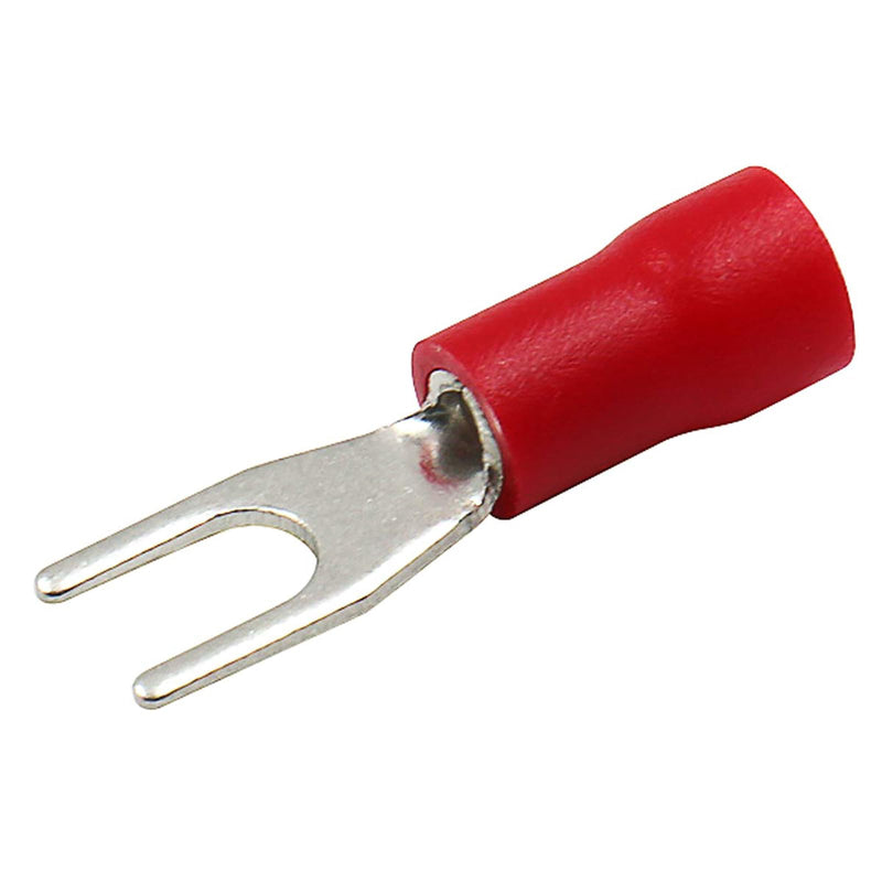 Baomain SV1.25-3.5S Insulated Stud Size #6 Size Fork Terminal 22-18 Gauge Red (100PCS) 100