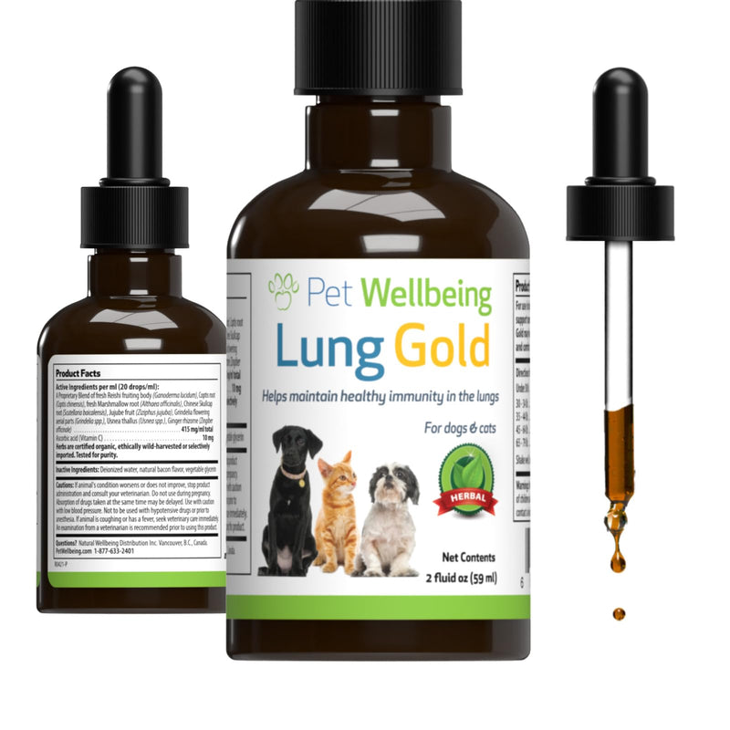 Pet Wellbeing Lung Gold for Dogs - Lung Immune Support, Lower Respiratory Health, Open Airways, Normal Breathing, Reishi, Coptis - Veterinarian-Formulated Herbal Supplement 2 oz (59 ml) 2 fl oz (59 ml)