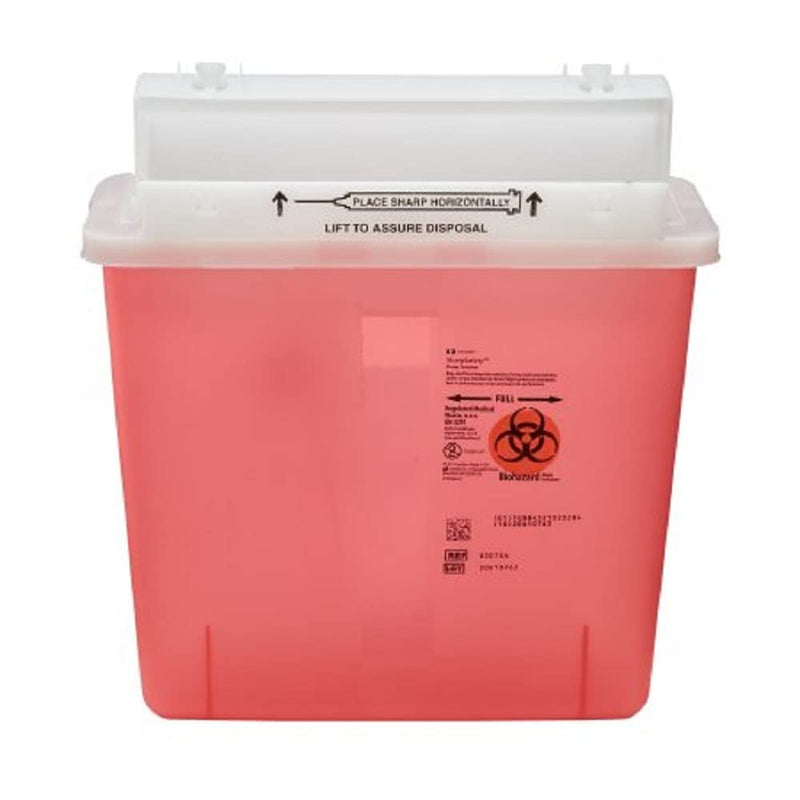 Covidien COV-8507SA SharpSafety Safety in Room Sharps Container Counterbalance Lid, 5 Quart Capacity, Transparent Red