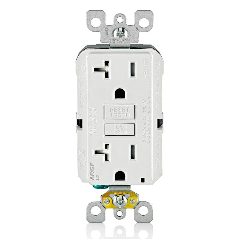 Leviton Dual-Function AFCI/GFCI Outlet, 20 Amp, Self Test, Tamper-Resistant with LED Indicator Light, Protection from Both Electrical Shock and Electrical Fires in One Device, AGTR2-W, White GFCI/AFCI Combination
