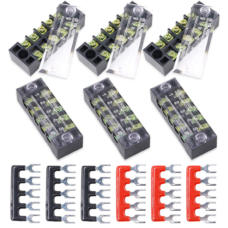 Hilitchi 12pcs 5 Positions Dual Row 600V 15A Screw Terminal Strip Blocks and 400V 10A Pre-Insulated Terminals Barrier Strip 15A 5P