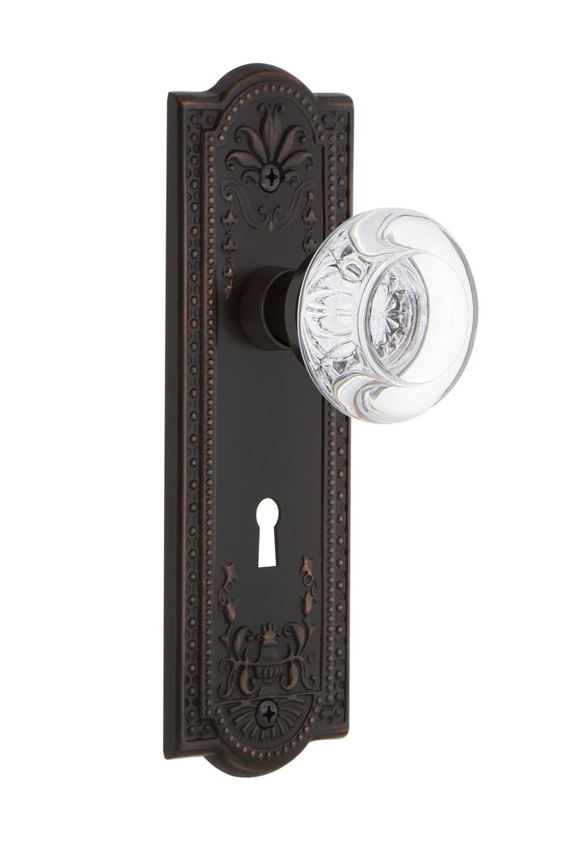 Nostalgic Warehouse Meadows Plate with Keyhole Single Dummy Round Clear Crystal Glass Door Knob in Timeless Bronze