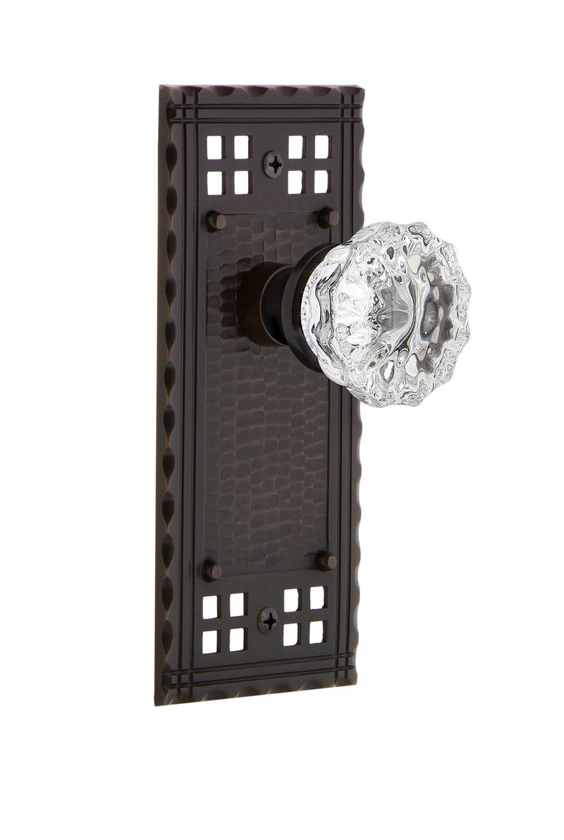 Nostalgic Warehouse Craftsman Plate Single Dummy Crystal Glass Door Knob in Timeless Bronze