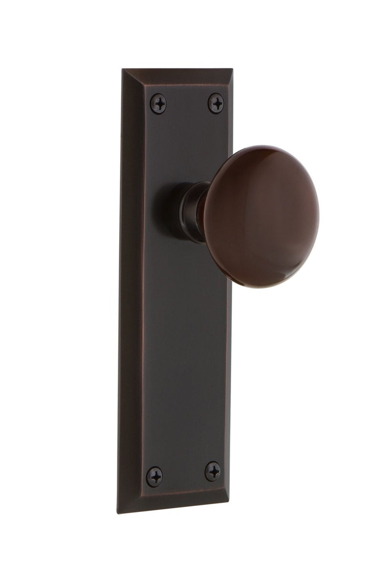 Nostalgic Warehouse New York Plate Single Dummy Brown Porcelain Door Knob in Timeless Bronze