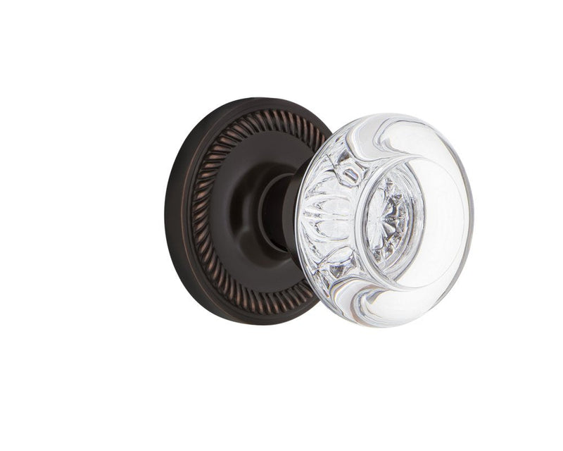 Nostalgic Warehouse Rope Rosette with Round Clear Crystal Glass Knob, Double Dummy, Timeless Bronze