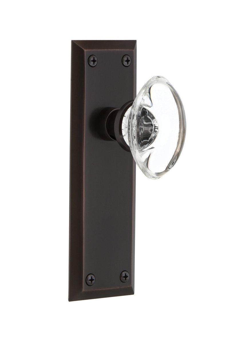 Nostalgic Warehouse New York Plate Passage Oval Clear Crystal Glass Door Knob in Timeless Bronze Passage - 2.375"