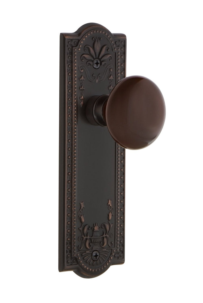 Nostalgic Warehouse Meadows Plate Passage Brown Porcelain Door Knob in Timeless Bronze Passage - 2.375"