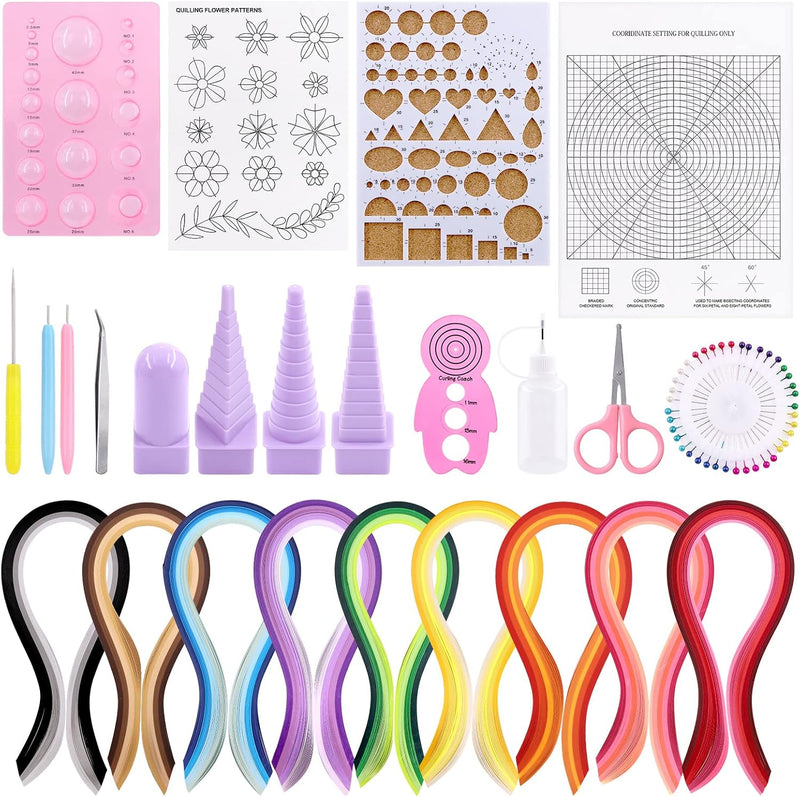 JUYA Paper Quilling Kit with 960 Strips and 14 Tools (Pink Tools, Paper Width 3mm) Pink Tools