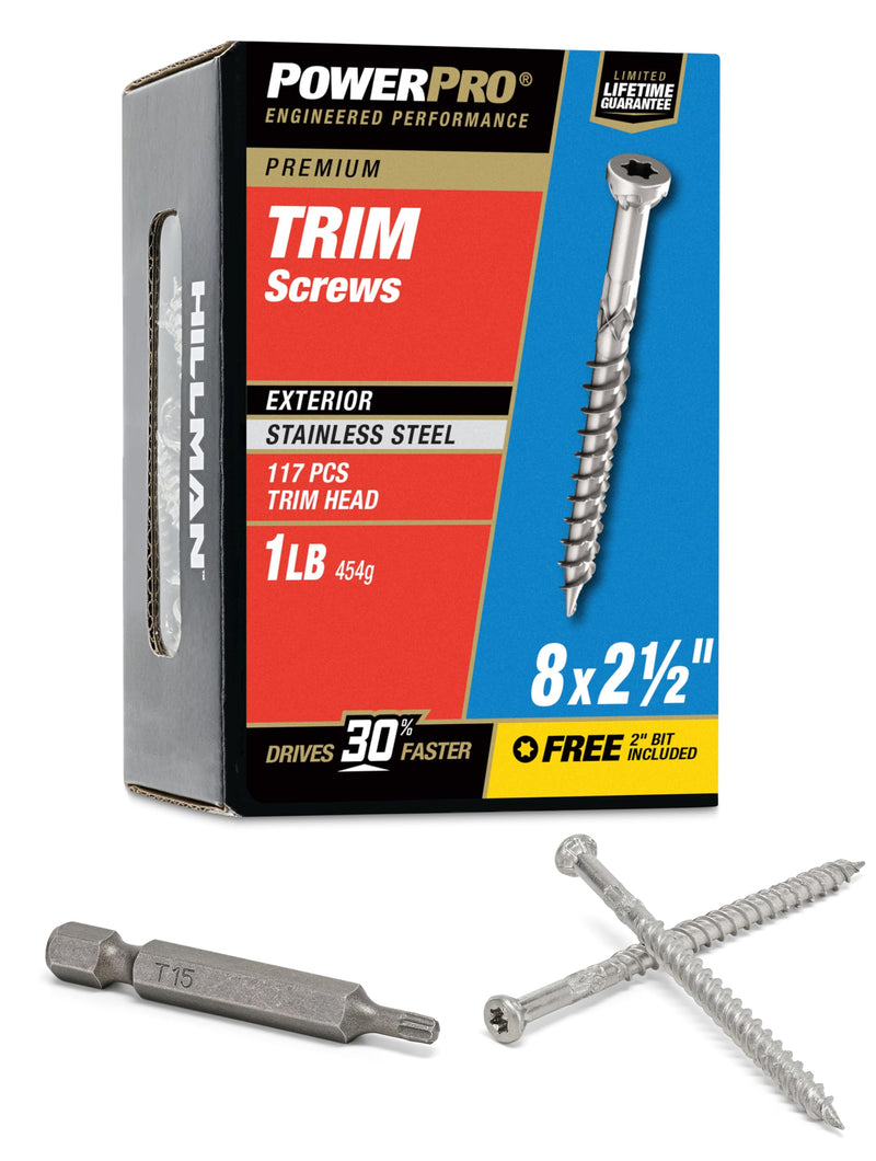 Power Pro Premium 305 Stainless Steel Trim Screws (#8 x 2-1/2") - 1lb Box #8 x 2-1/2"