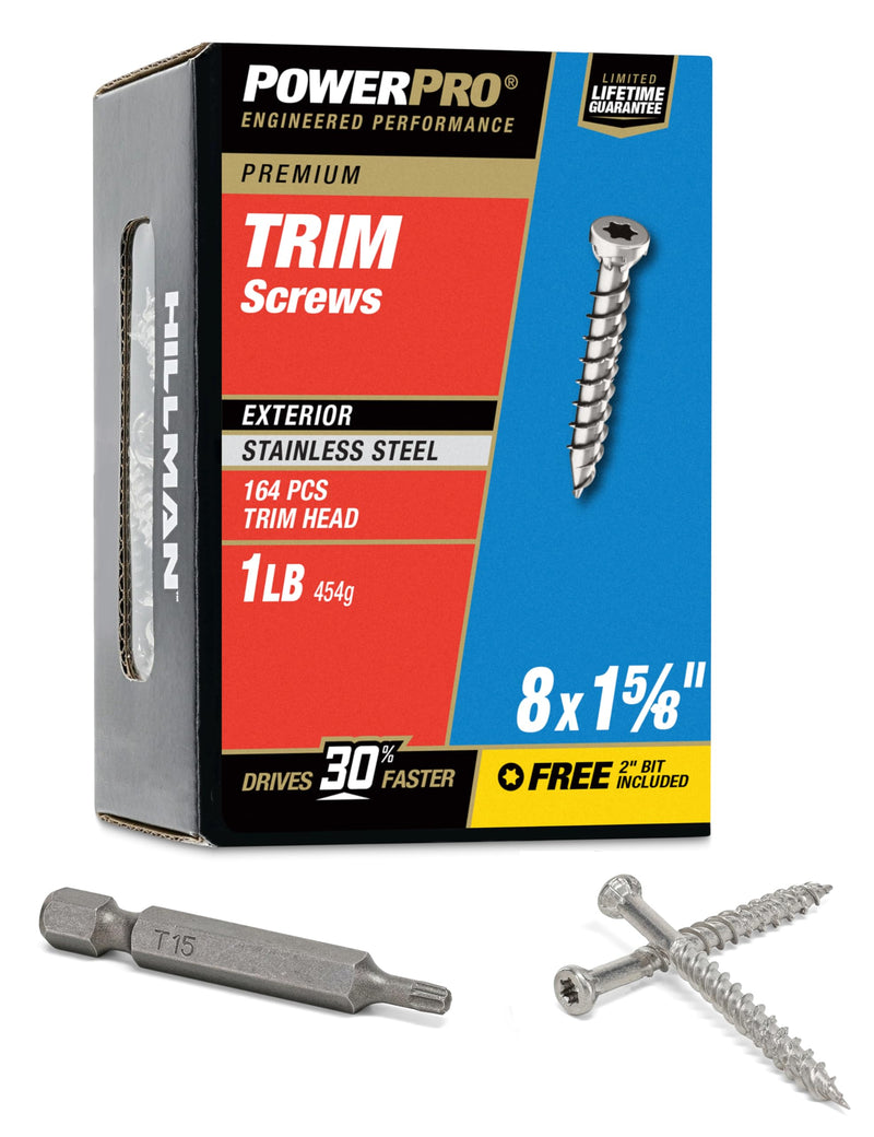 Power Pro Premium 305 Stainless Steel Trim Screws (#8 x 1-5/8") - 1lb Box