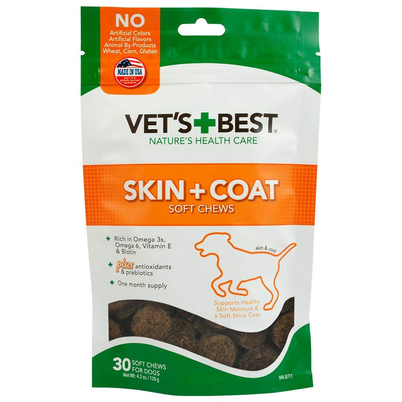 Vet's Best Skin & Coat Soft Chew Dog Supplements | Formulated with Vitamin E and Biotin to Maintain Dogs Healthy Skin and Coat | 30 Day Supply - PawsPlanet Australia