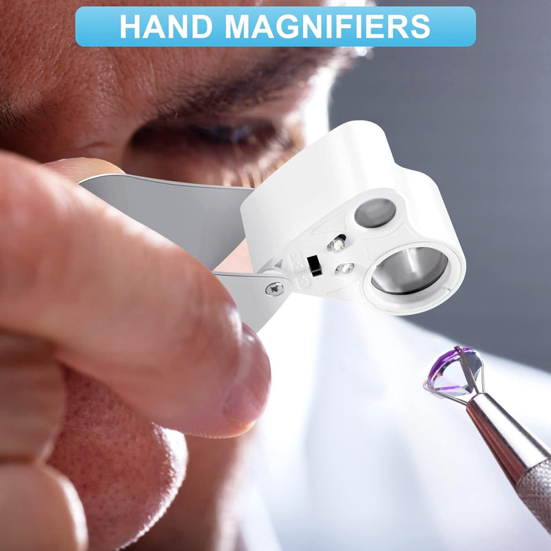 DREAME 30X 60X LED Light Illuminated Jewelers Eye Loupe Magnifier, Foldable Jewelry Magnifier for Gems Jewelry Rocks Stamps Coins Watches (White) Original