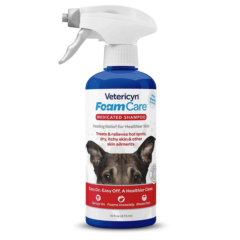 FoamCare Medicated Pet Shampoo by Vetericyn | Sensitive Skin Shampoo for Dogs, Cats, and All Animals - Anti-Itch, Promotes Healthy Skin and Coat - Hypoallergenic – Instant Foam Shampoo – 16-ounce Medicated Shampoo - PawsPlanet Australia
