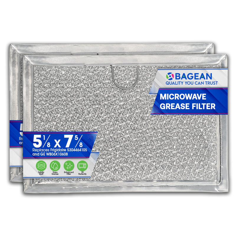 Microwave Filter Replacement 5.12” x 7.64” Fits Frigidaire 5304464105 WB06X10608 GE Microwave Filter - Aluminum Mesh Screen Grease Filter - Filters Air Entering Over the Range Oven Vent Fan (2-Pack) 2