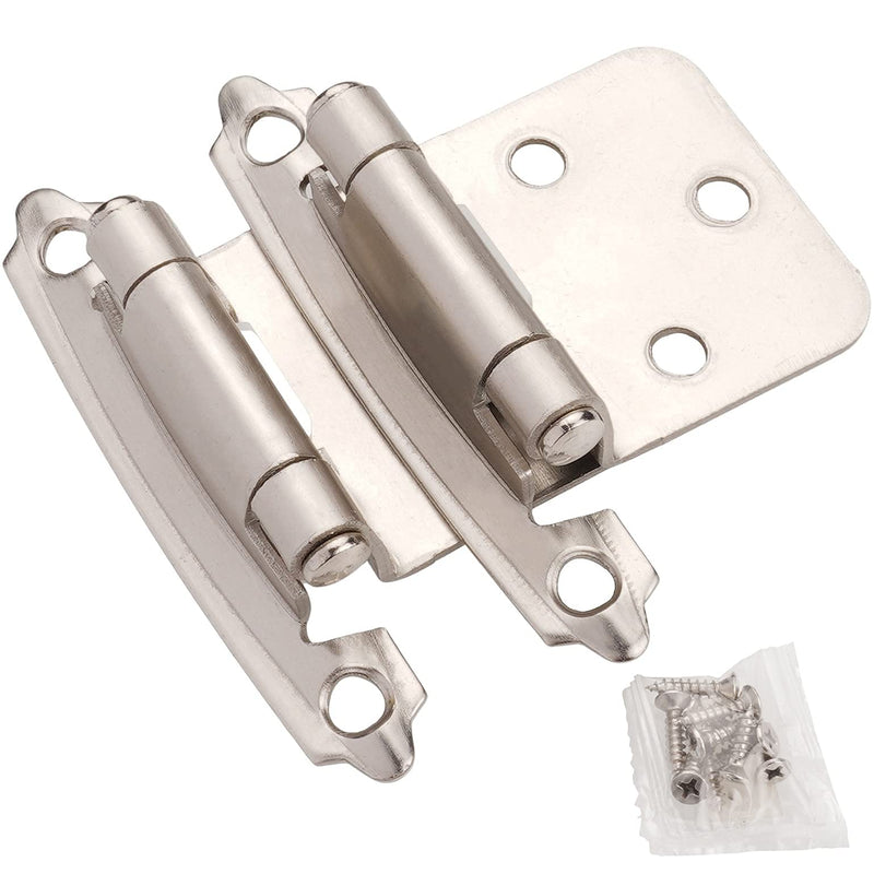 DecoBasics Cabinet Hinges Brushed Nickel for Kitchen Cabinets Doors (25 Pair -50 Pcs) -1/2" Overlay (Variable) -Self Closing Kitchen Cabinet Hinges Flush Mount w/Silicon Bumpers & Hardware Screws 50 Pack