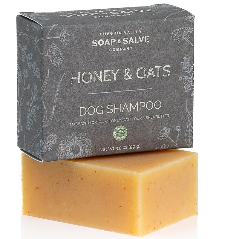 Certified Organic Dog Shampoo and Conditioner – Dog Shampoo Itchy Skin Relief and Puppy Essentials - Natural Handmade Honey & Oats, 3.8 oz Bar Soap - Chagrin Valley Soap & Salve - PawsPlanet Australia
