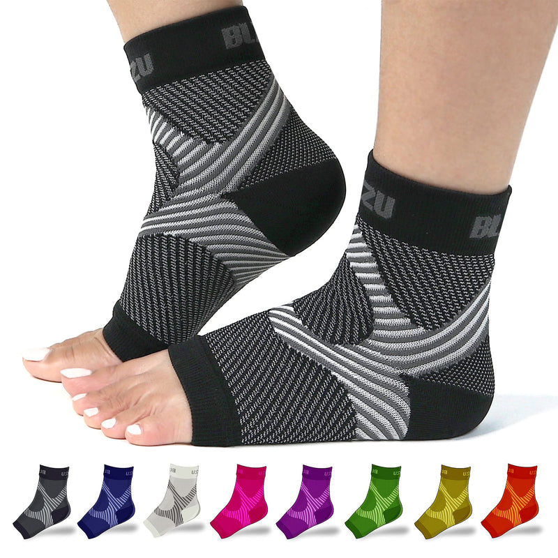 Foot & Ankle Brace Socks - Plantar Fasciitis Relief Neuropathy Socks, Arch Support for Women & Men, Ankle Compression Sleeve for Heel Spurs, Tendonitis, Ankle Wrap for Sprained Ankle Black S-M Small/Medium (1 Pair)