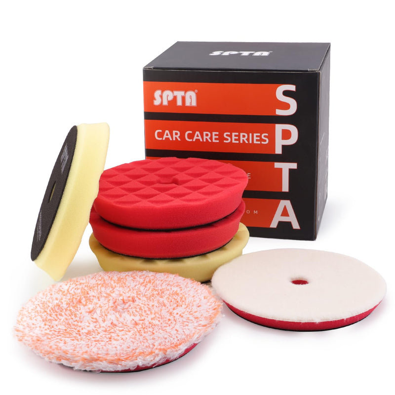 SPTA 5 Inch 125mm Body Repair Polishing Pad Set - 6 Pcs Buffing Pads with Sponge, Wool and Micro-Fiber for Car Detailing 5 Inch (125mm)