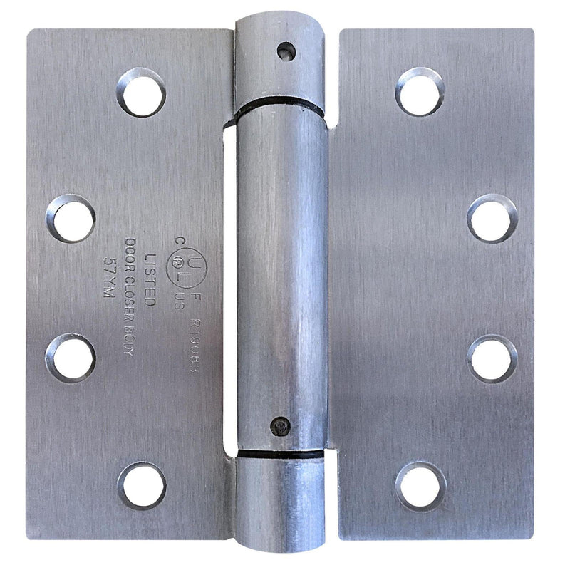 Tell Manufacturing Spring Hinge, 4.5x4.5 Inch Commercial Full Mortise Square Hinge in Satin Chrome with a Template Screw Pattern, HG100014