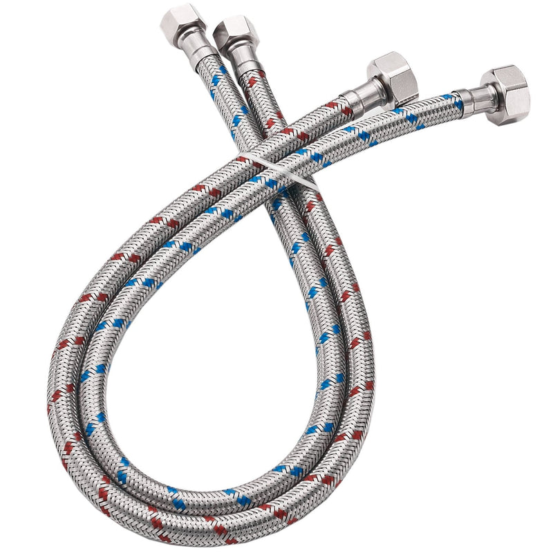 BWE 32" Length Faucet Connector, Braided Stainless Steel - 3/8" Female Compression Thread x 1/2" I.P. Female Straight Thread, x 2 Pcs (1 Pair) 32inch