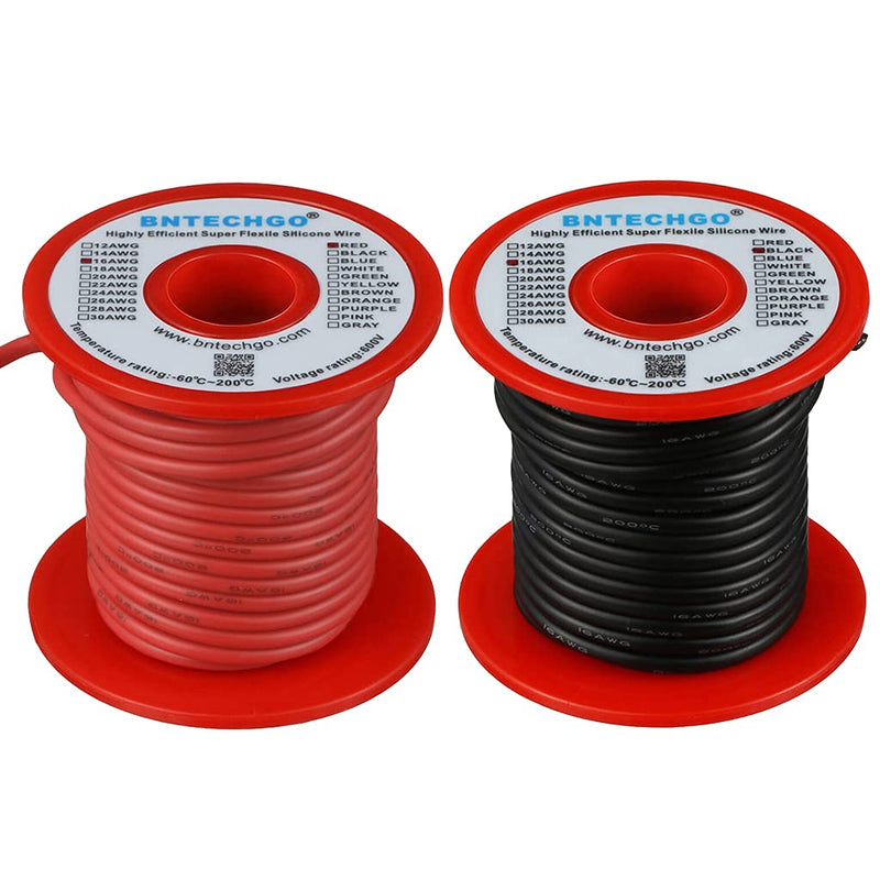 BNTECHGO 16 Gauge Silicone Wire Spool red and Black Each 50ft Flexible 16 AWG Stranded Tinned Copper Wire silicone wire 50ft red and 50ft black