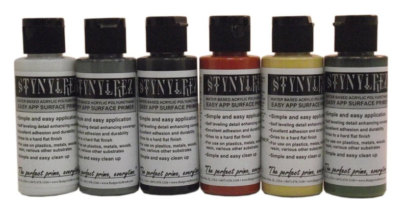BADGER Stynylrez SNR-216 Airbrush Primer 6 Tone Pack 2Oz. / 60Ml White, Gray, Black, Red Brown, Olive Green, Neutral, 2 Fl Oz (Pack of 1)