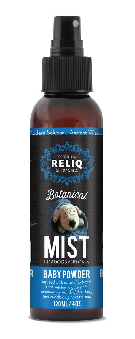 RELIQ Aroma SPA Baby Powder Botanical Mist Cologne for Dogs and Cats. Spray on The Coat After Bath to give Your Dog a Clean & Fresh Smell. Infused with Natural extracts for Calming and comforting. - PawsPlanet Australia