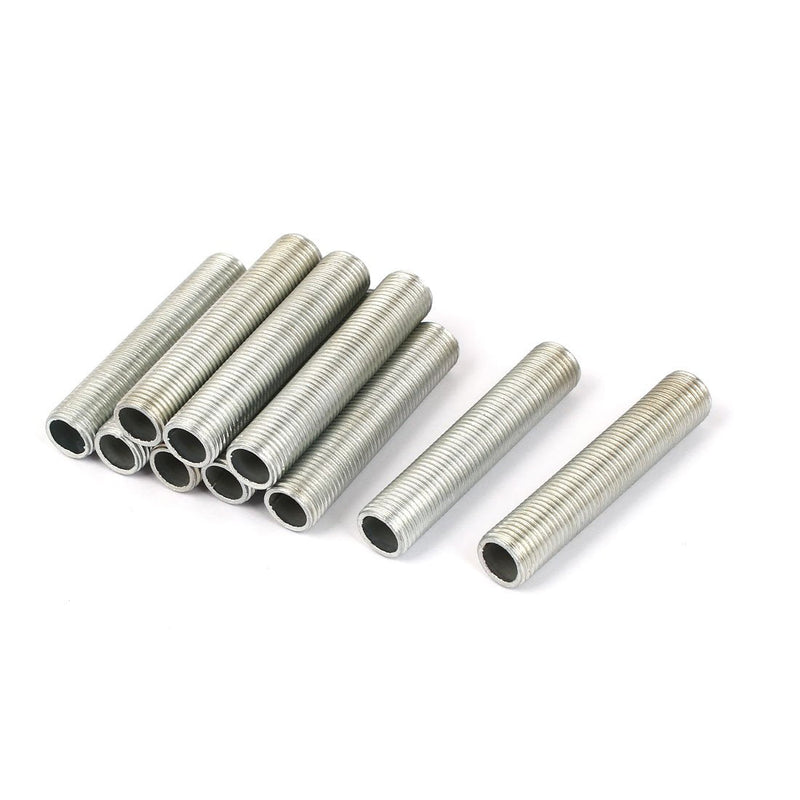 uxcell Lamp Pipe Nipple, M10 Thread 50mm Length Hollow Lamps Repair Part Hardware for Lamp Lights, Zinc Alloy Silver Tone, Pack of 10