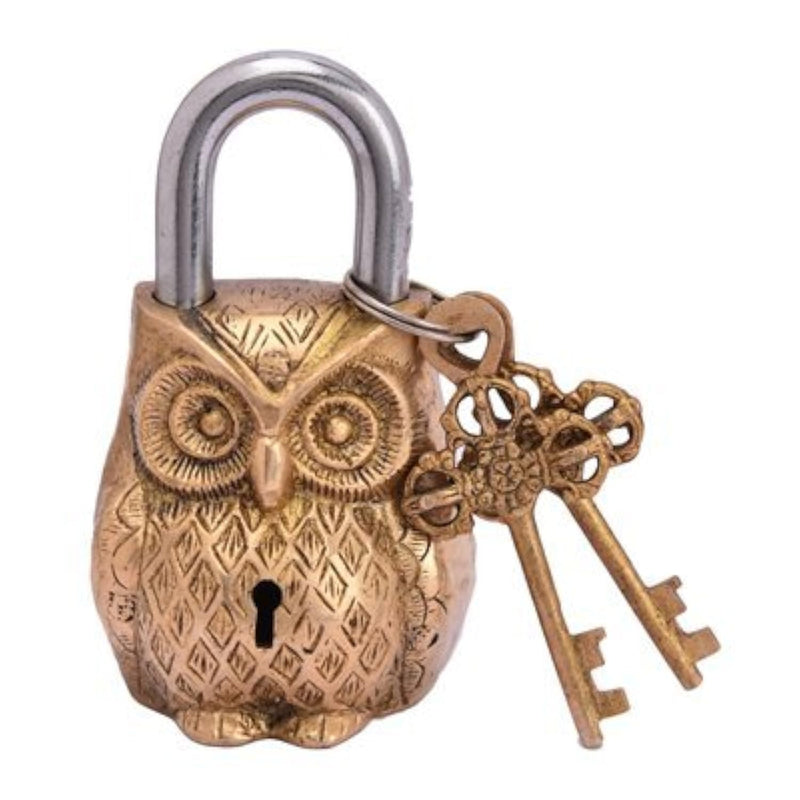 Purpledip Owl Shaped Brass Lock Antique Handcrafted Locks for Security (10229)