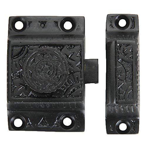 A29 Set of 1 Brass Cabinet Latch with Flower Knob, Cabinet Knobs with Latch for Kitchens and Closet Doors, Antique Cabinet Latch and Lock, Decorative Door Latch, Handmade Oil Rubbed Bronze Finish Oil Rubbed Bronze-F