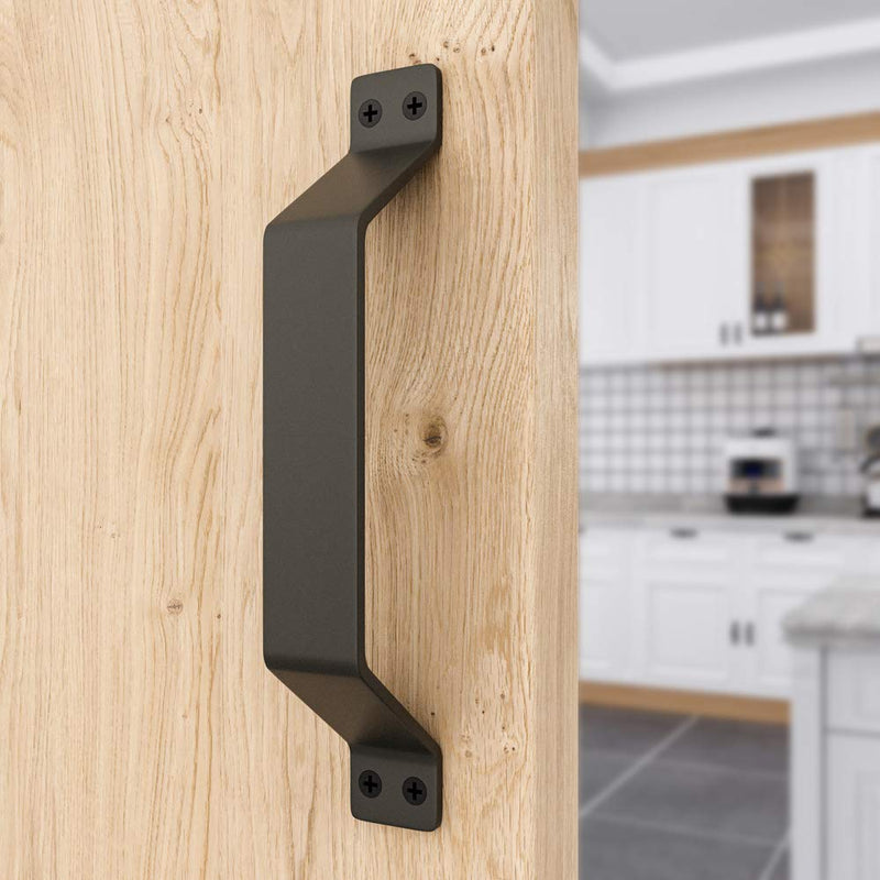 WINSOON Simple Sliding Barn Door Handle, Comfortable Handy Touch Gate Handle Pull Set, Premium Black Carbon Stainless Steel Body, Snugly Fits 7-3/4" Hole Spaces Wood Doors, Replace Old Pull Handles 1