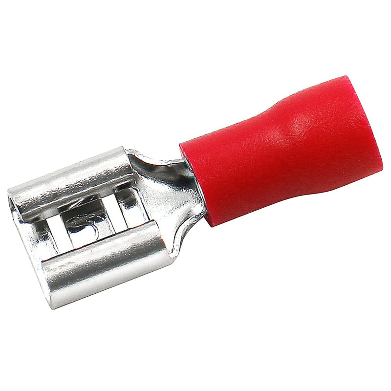 Baomain Female Quick disconnects Vinyl Insulated Spade Wire Connector Electrical Crimp Terminal 22-16 AWG 6.3mm 1/4" Red (100PCS) 100