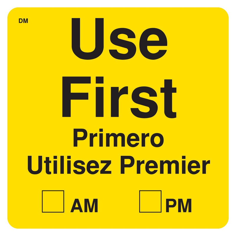 DayMark Safety Systems-IT112439 "USE FIRST" Dissolvable Label, 2" x 2" (Roll of 250) - Yellow 2" x 2"